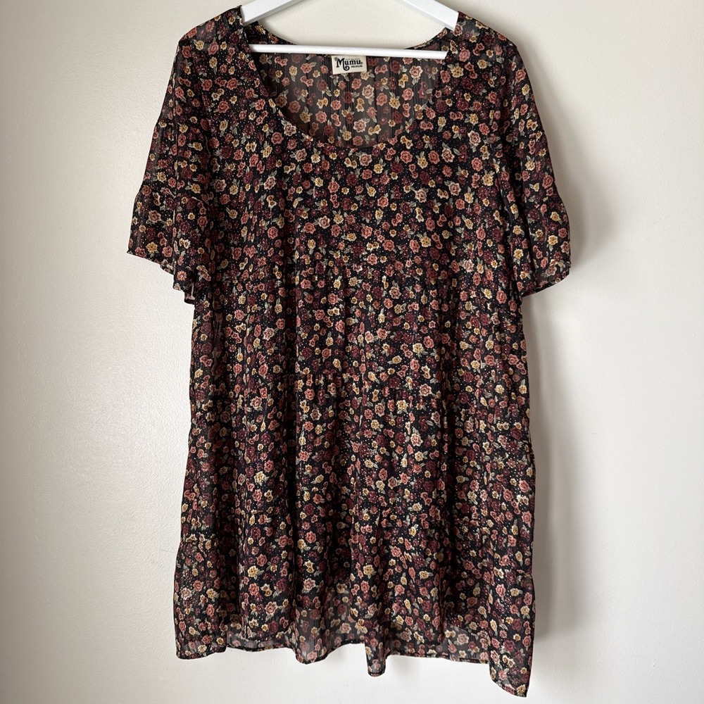 Show Me Your Mumu Valley Mini Dress Black Floral Size M Festival Y2K Sheer Boho - Picture 2 of 12
